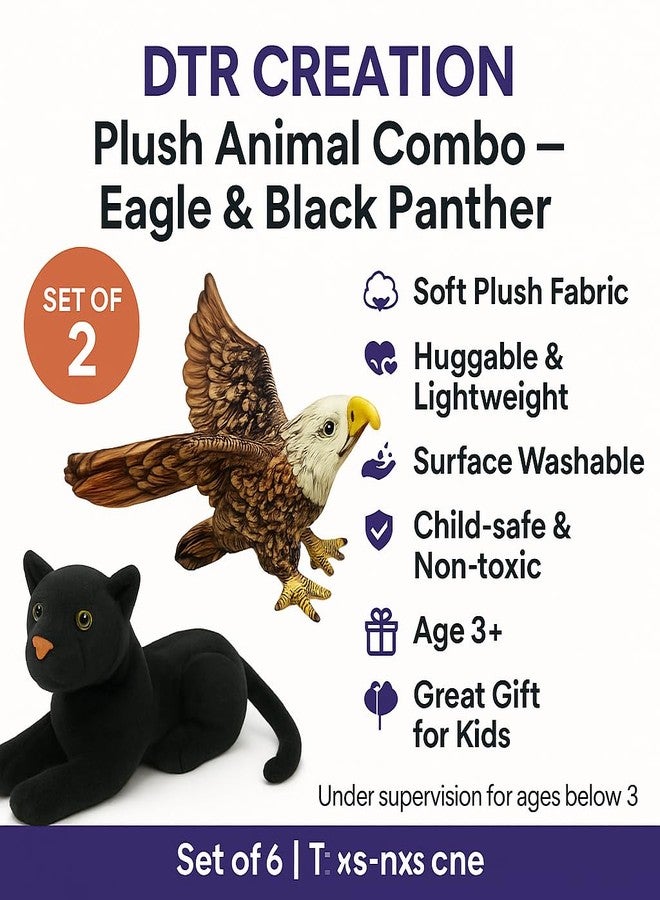 DTR Creation Cute Eagle & Panther Plush Toy Combo - 30 cm Soft Stuffed Animals for Kids | Super Soft & Huggable for Boys & Girls (Pack of 2) - Image 4